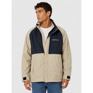Chaps Ralph Lauren Vintage Windbreaker Jacket Beige Navy Blue Colorblock Zip L